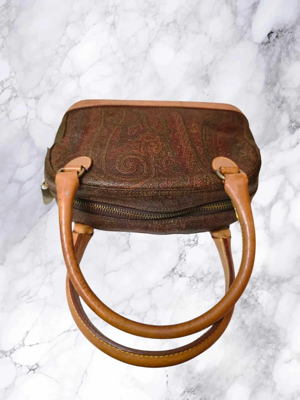 ETRO Milano Vintage 1996 Paisley Dome Satchel Made in Italy Leather Trim Boston